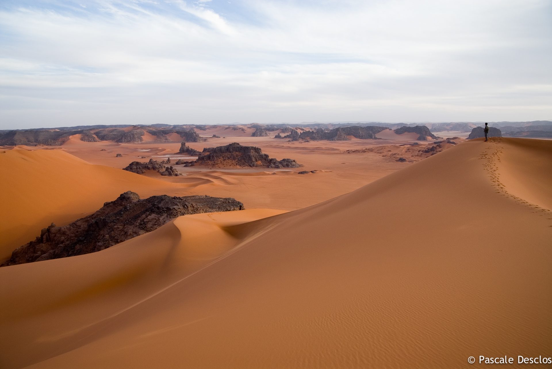 Radonneurs sur la dune, Massif de la Tadrart rouge, Tassili N'Ajjer, sud Algérie