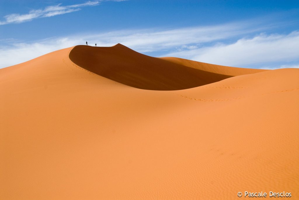 Randonneurs sur les dunes de Moul' N Aga dans le parc national du Tassili N'Ajjer, sud Algérie